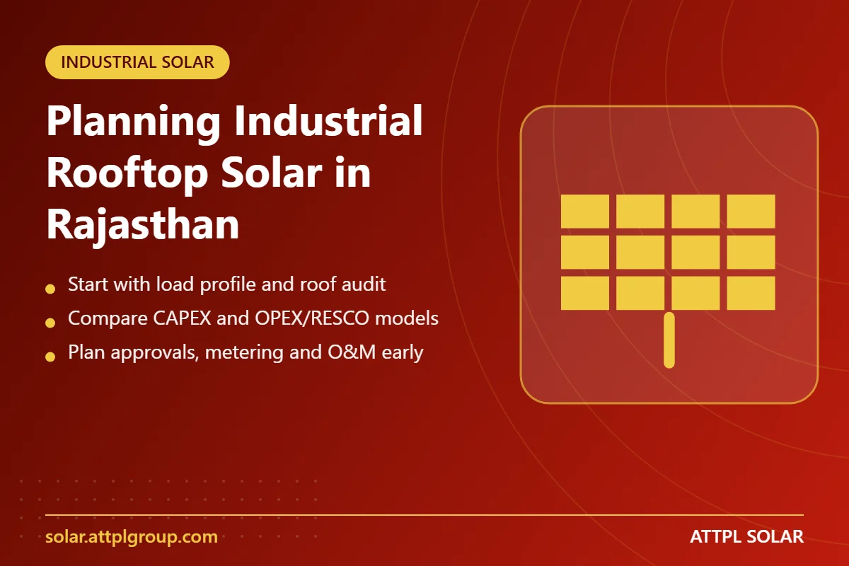 Industrial rooftop solar plant on a factory in Rajasthan - key points