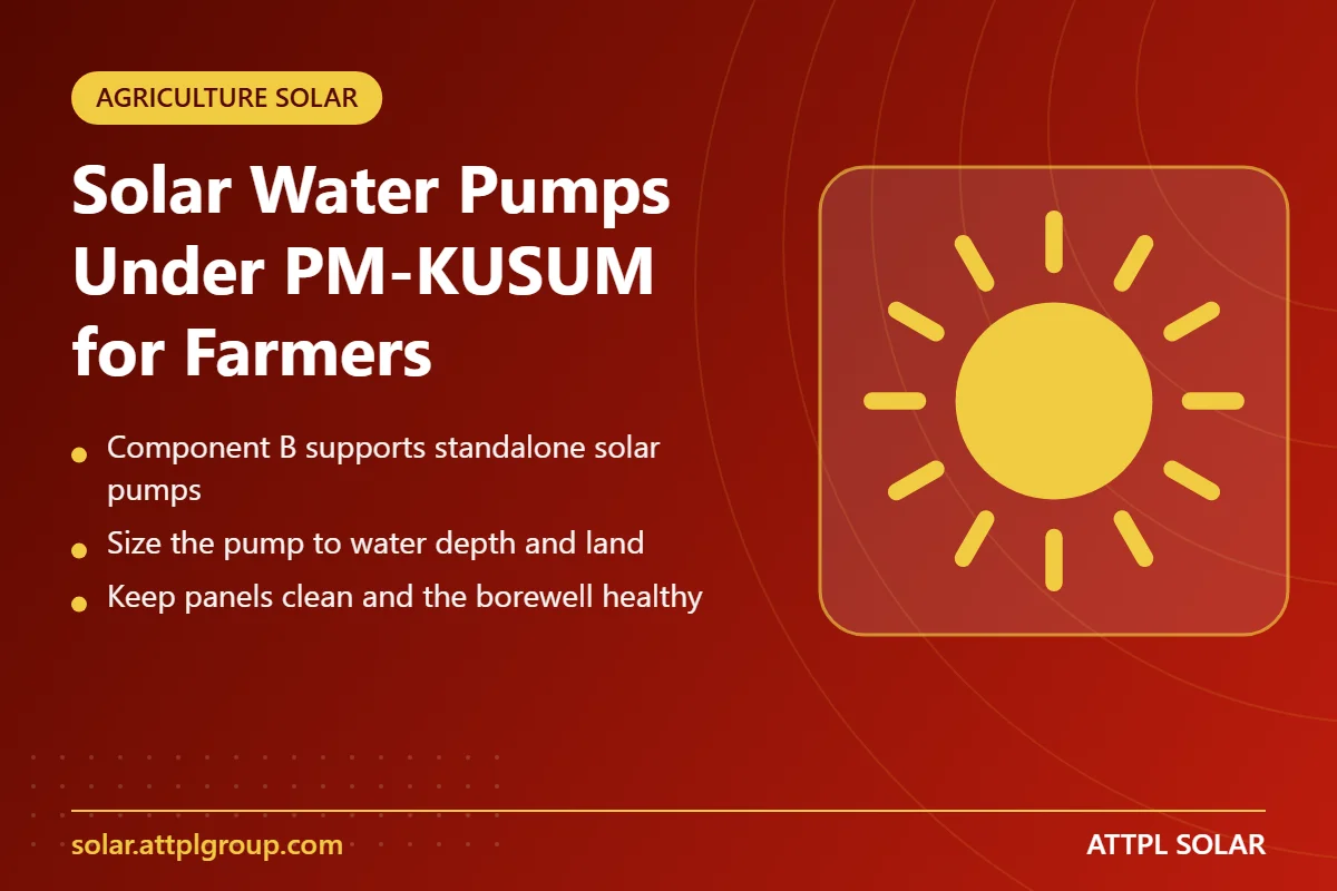 Solar water pump in a Rajasthan farm under PM-KUSUM - key points